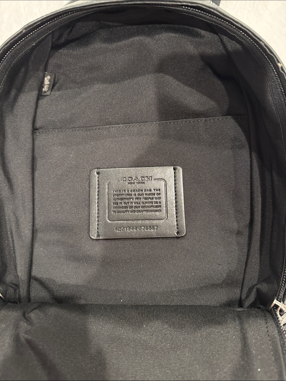 Coach Black Leather Sling Backpack with Light Blue Racing Stripe - Picture 2 of 2